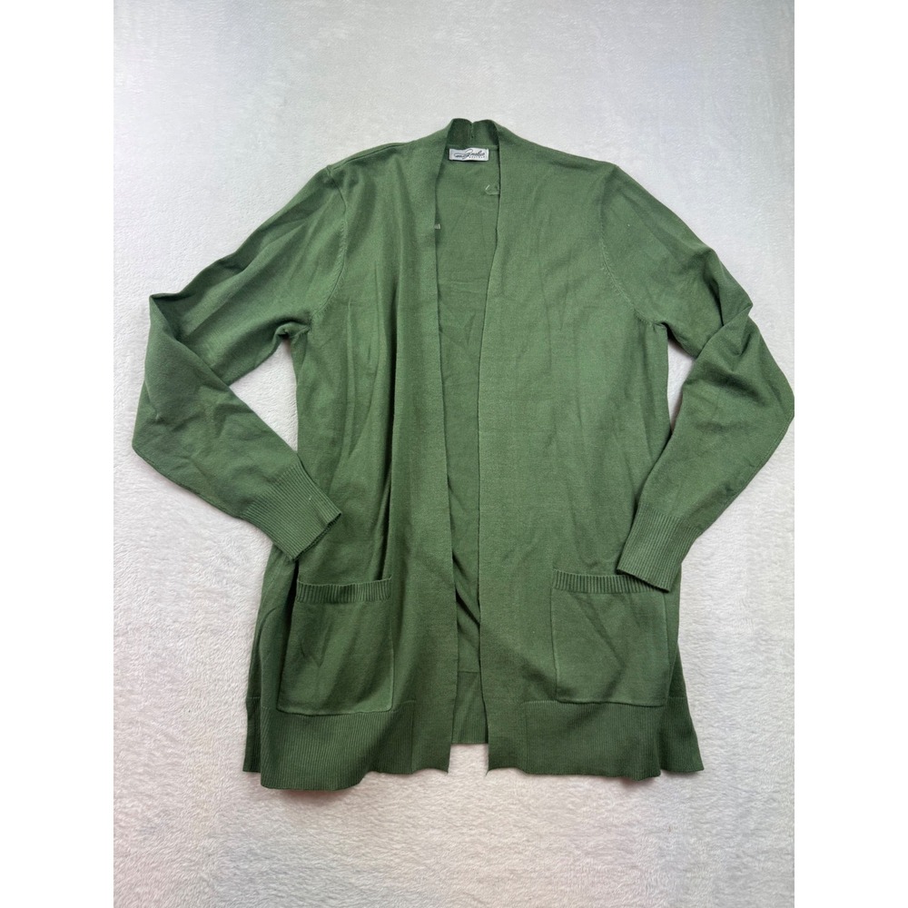Magnolia Boutique Olive Green Open Front Cardigan Sweater Pockets Size M